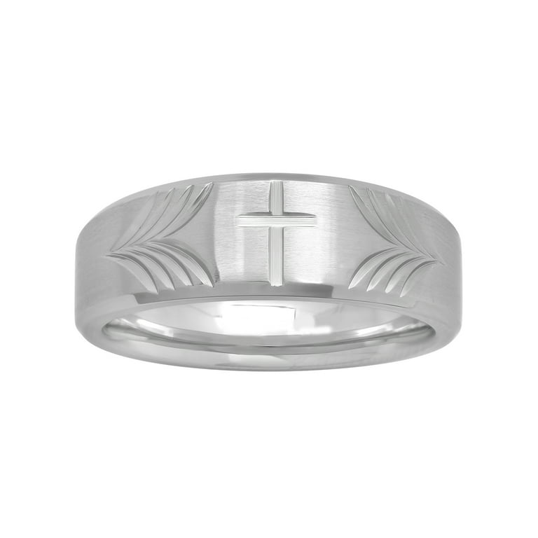 Men's 8MM Stainless Steel Tapered Cross Wedding Band - Mens