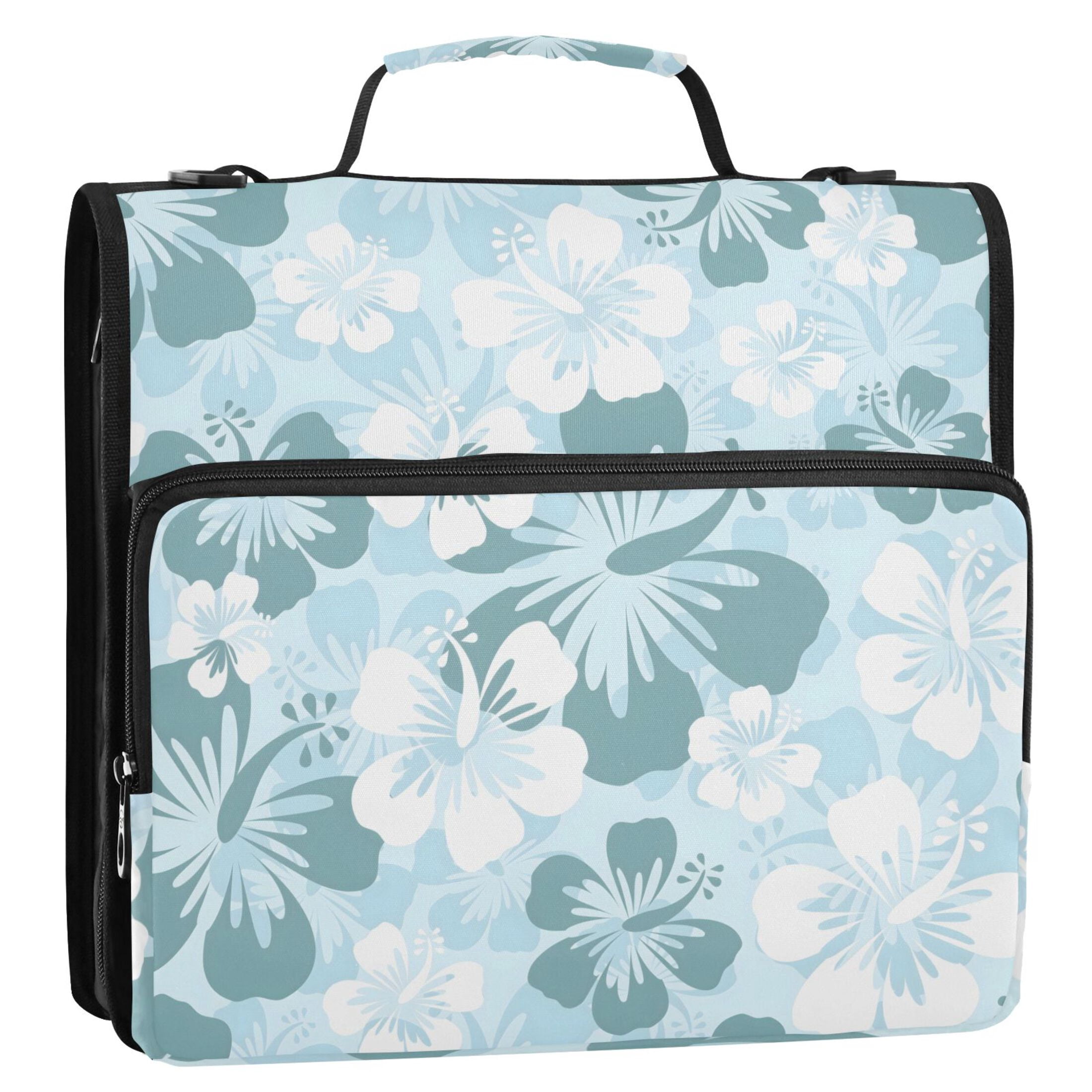 ALAZA Zipper Binder Hibiscus with Blue and White 3 Ring Trapper Keeper File Folder Organizer Bag