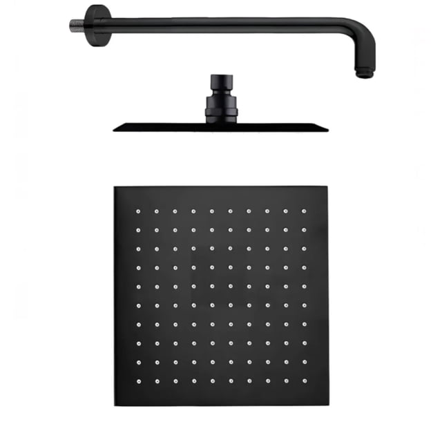 Regadera Cuadrada 20cm Negra Acero Inox Con Tubo 40cm Modelo Negro