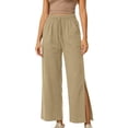 thumbnail image 2 of WIZUTIZ Women's High Waist Wide Leg Yoga Pants Split Hem Drawstring Side Pockets Full Length Casual Trousers Soft Stretchy Moisture-Wicking, 2 of 6