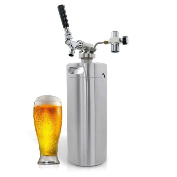 NutriChef Pressurized Growler Tap System - Stainless Steel Mini Keg Dispenser Portable Kegerator Kit - Co2 Pressure Regulator Keeps Carbonation for Craft Beer, Draft and Homebrew - PKBRTP100 128oz