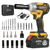 Euur  Brushless impact driver, 21V Cordless impact wrench 1/2 Inch, 2 × 4.0Ah impact drill tool set, 5 Sockets, 7 Drill, 6 Screws for Car Home Truck Mower Father Dad Husband, Yellow