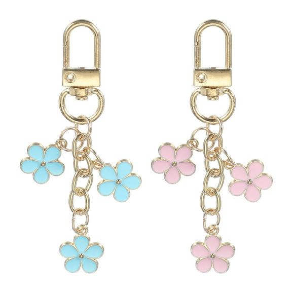 Uxcell Cute Flower Keychains for Women, Enameled Charm Aesthetic Keychain Car Key Ring Pendant Key Chains Pink & Blue