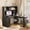 Black + MDF, variant on [Luckynote]L Shaped Desk,Computer Desk with Drawers,Bookshelf,with LED Light,Modern Corner Desk,Home Office Desk,L-Shaped Study Table Writing Desk,Corner Gaming Computer Desk with Storage