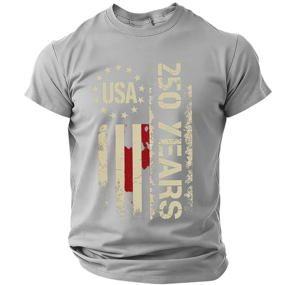 Sewkxo Men T Shirts Trendy 250th Anniversary American Flag Printed Crew Neck Pullovers Spring Summer Loose Casual Short Sleeve Shirt,Gray L