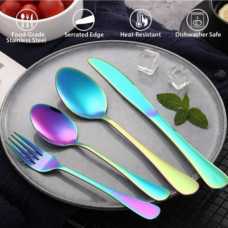 

iMounTEK 4Pcs Flatware Set Stainless Steel Silverware Cutlery Kitchen Utensil with Fork Knife Tea Spoon for Home Kitchen Hotel Restaurant