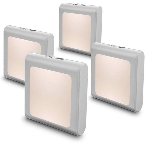 Luz nocturna LED regulable enchufable con sensor automático de anochecer a amanecer, luz blanca cálida y suave para pasillo, dormitorio, habitación infantil, cocina y escalera (paquete de 4)