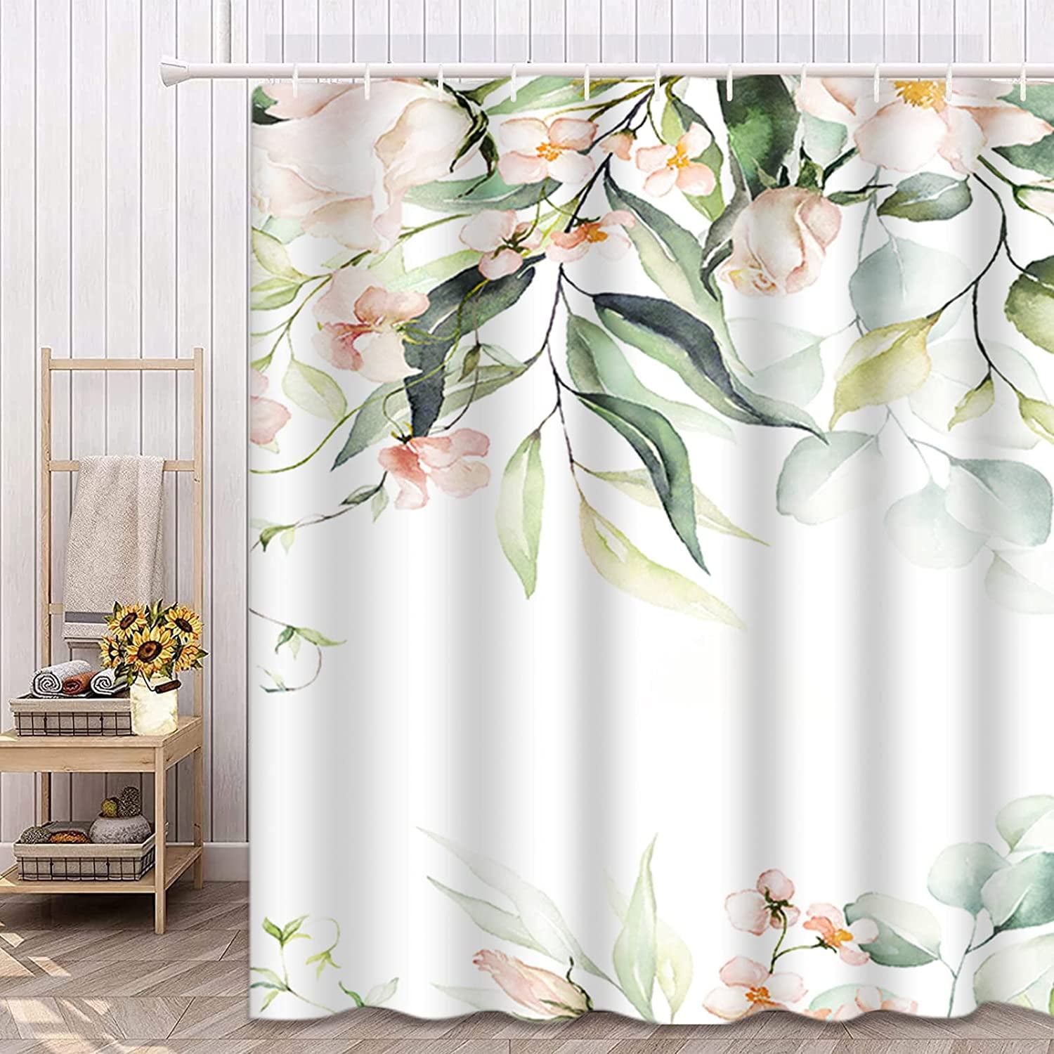 Blue Hydrangeas Shower Curtain 72 x 72 Inch, Spring Floral Daisy Shower Curtain Butterfly Shower