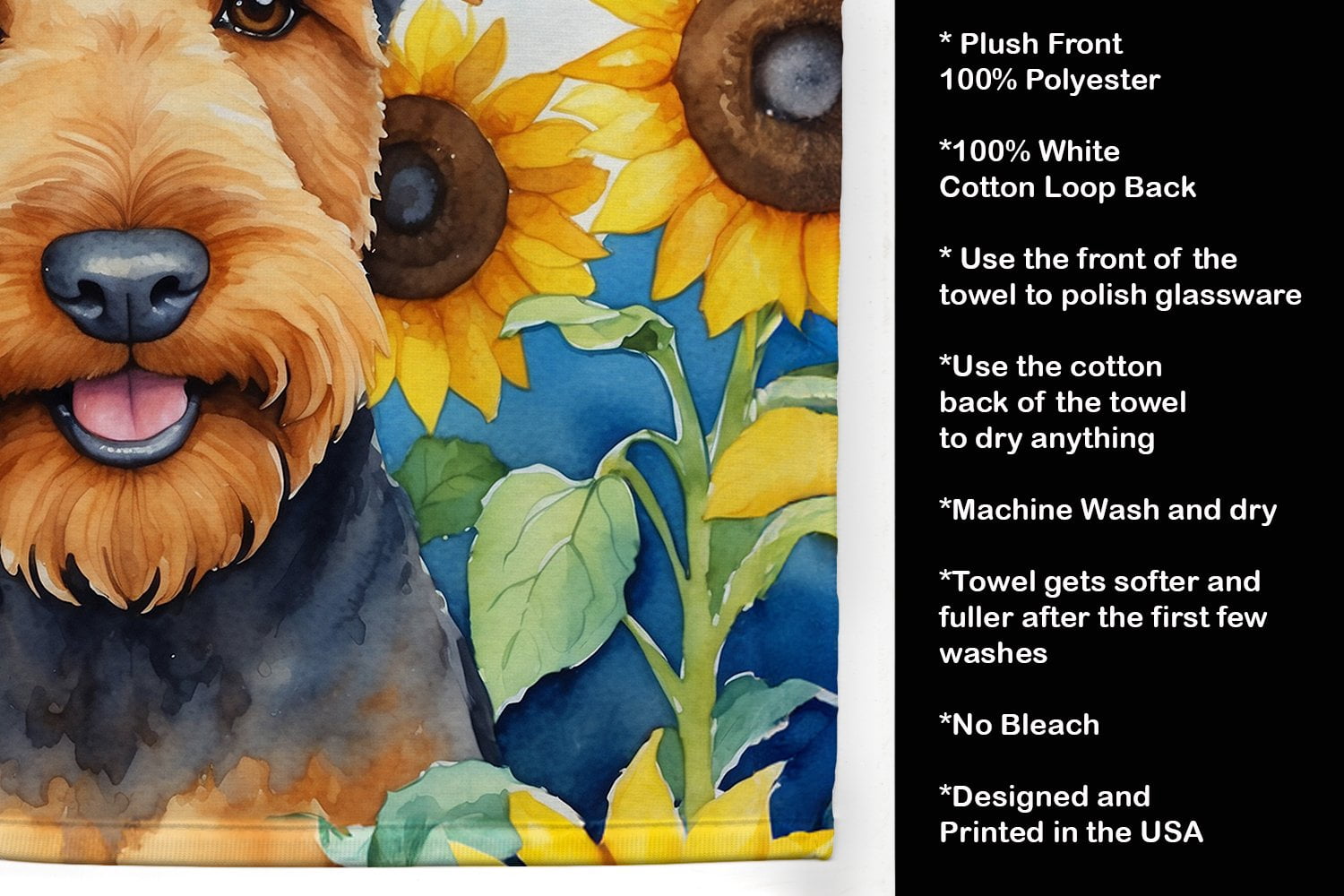 Carolines Treasures DAC6002KTWL 25 x 15 in. Airedale Terrier in Sunflowers Kitchen Towel