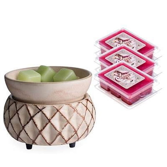 LATTICE Candle Warmer and Dish Fragrance Warmer Gift Set with 3 Courtneys Wax Melts - ORANGE-BLOSSOM