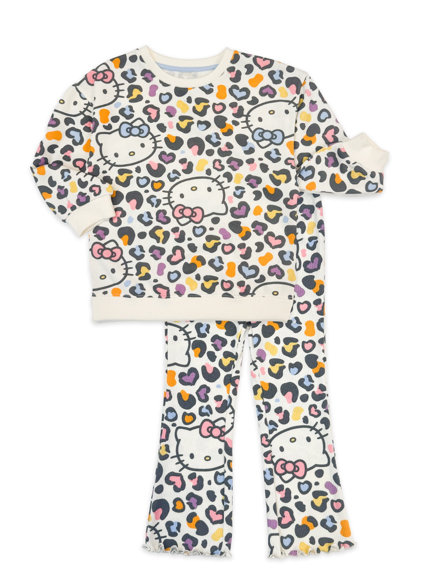 Hello Kitty Toddler Girls Long Sleeve Allover Print Sweatshirt and Matching Flare Leggings Set, 2-Piece, Sizes 12M-5T