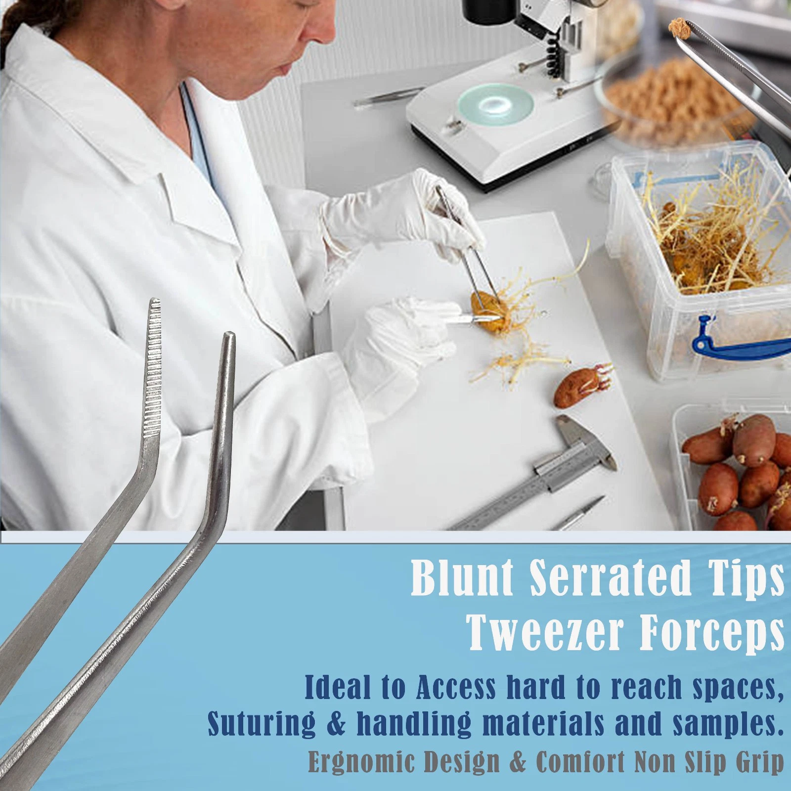 A2ZSCILAB 16cm Precision Bent Tip Clamp Tweezers, Serrated Stainless Steel, Knurled Grip x 24 pcs