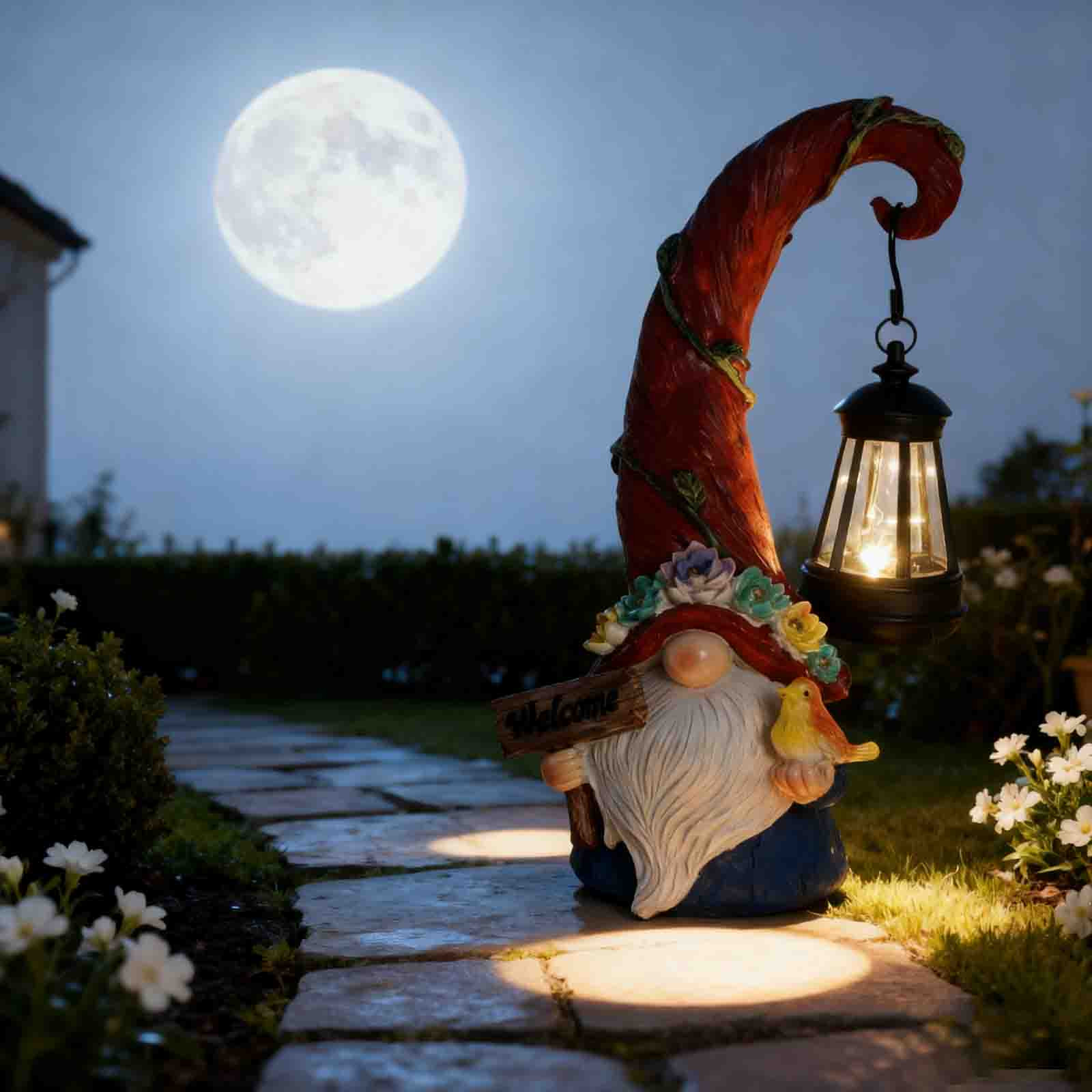 Vggrvlo Gnome Garden Decor Statue Solar Gnomes Decorations for Yard with Lantern Light Outdoor Decorations for Patio Best Christmas Gift