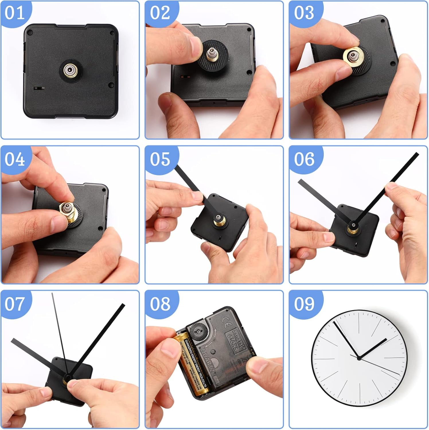 Autpvcol 8 pack Quartz Movement, Non-Ticking, Quiet Movement with 8 Clock Hands, Set for Watch Repair, 13 mm + 18 mm DIY Replacement (Clock not included)