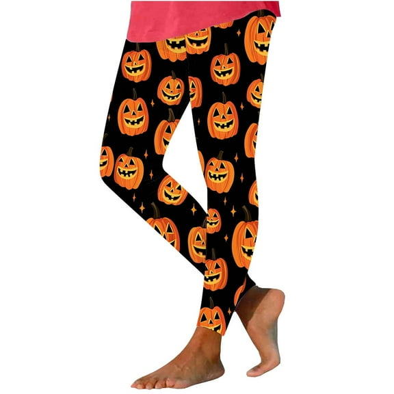 Riecok Legging Pants Women Halloween Casual Stretchy Pumpkin Print Legging Tights Yoga Sport Pants
