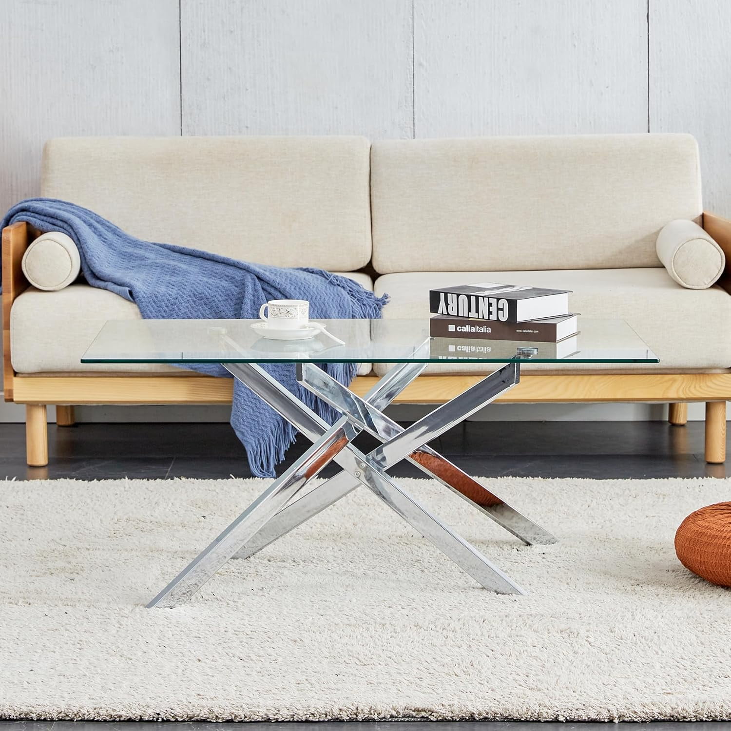 Glass Coffee Table, Holaki 39.4" Clear Rectangle Glass Coffee Table, Modern Coffee Table with Metal Legs, Center Table Sofa Table Home Furniture for Living Room