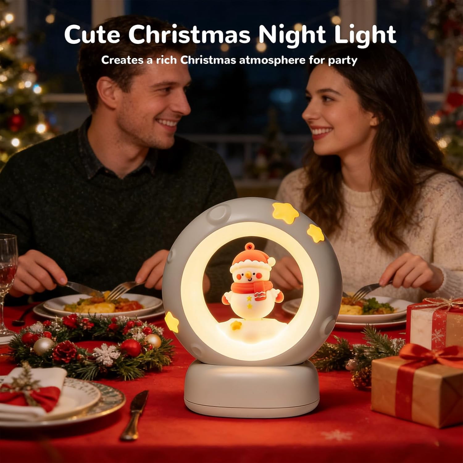 Space Christmas Night Light for Kids Baby, Cute Christmas Tree Nursery Lamp with Touch Sensor, Dimmable Rechargeable Bedside Light, Christmas Gifts for Boys Girls