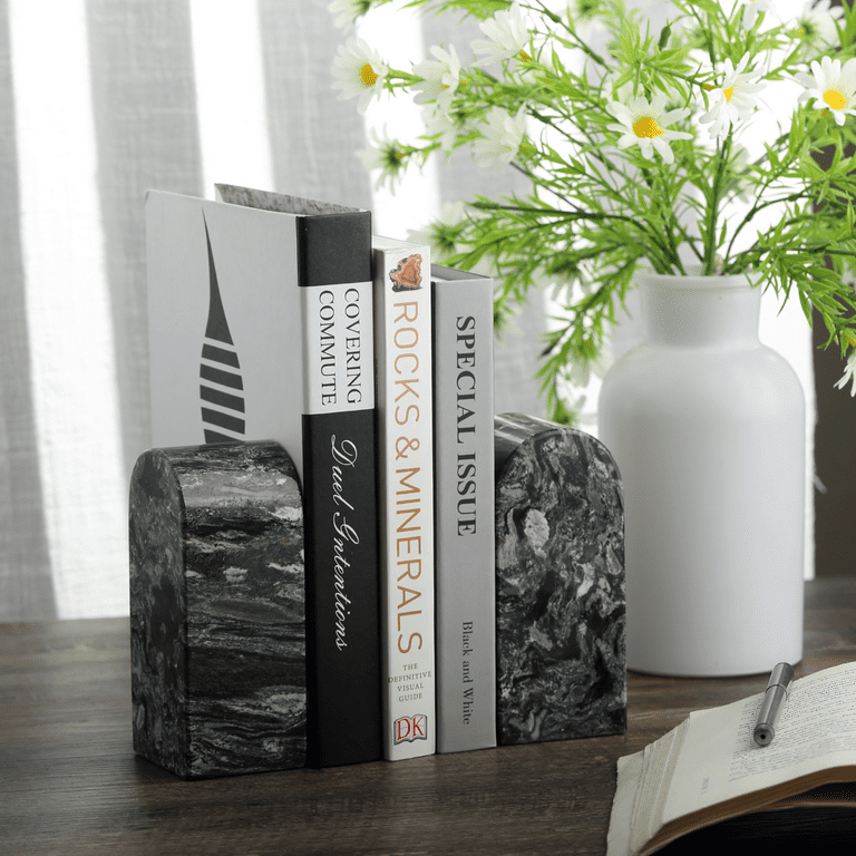Koville Natural Red Onyx Bookends - 6x4x2.5 Inch Heavy Duty Non-Slip Book Stoppers For Shelves