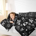 thumbnail image 3 of Homewish Vintage Skull Moth Full Size Bedding Sets for Adults, Halloween Gothic Line Art Full Size Bed in a Bag, Black Reversible, 7 Pieces, 3 of 7