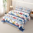 thumbnail image 3 of Homewish City Vehicle Striped Twin Quilt Set For Boys And Girls,Red Yellow Blue Emergency Truck Twin Coverlet Set,2 Pieces, 3 of 7