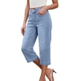 thumbnail image 2 of Women's High Waisted Stretchy Wide Leg Cropped Jeans with Pockets Summer, 2 of 9