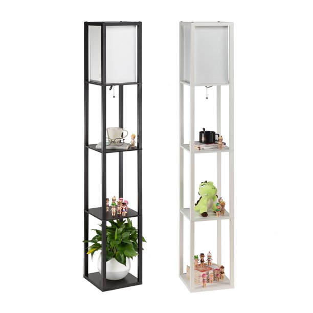 Black& White Shelf Floor Lamp Etagere Organizer Storage Shelf with Wood Frame