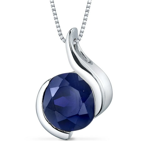 Peora 2.75 Ct Bezel Cut Created Blue Sapphire Rhodium-Plated Sterling Silver Pendant, 18