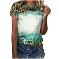 thumbnail image 2 of Jewelreauty Women Casual Tie-Dye Short Sleeve Shirts Round Neck Leopard Print Tops Summer Trendy Tunic Tee (2XL, Green), 2 of 5