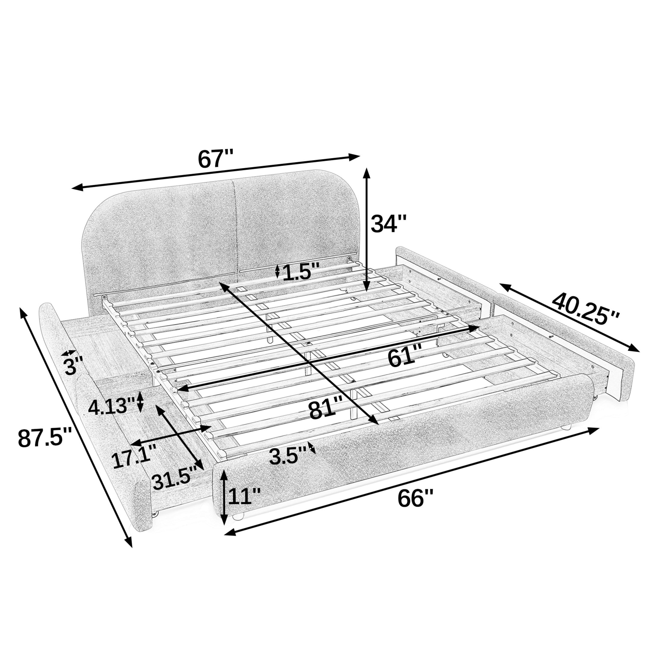 Noble House Elbert Queen Size Upholstered Bed Frame, Circle Yarn Tall Curved Headboard with Storage Drawers, Beige