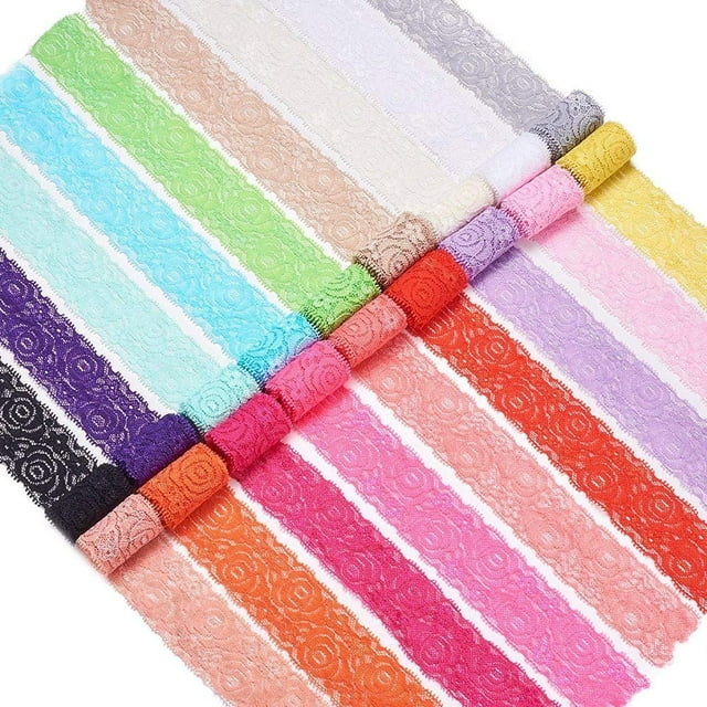 Tela de encaje elástica de 18 yardas, 1,57 pulgadas de ancho, para diademas, ligas y ramos de boda, 18 colores, 1 yarda cada uno