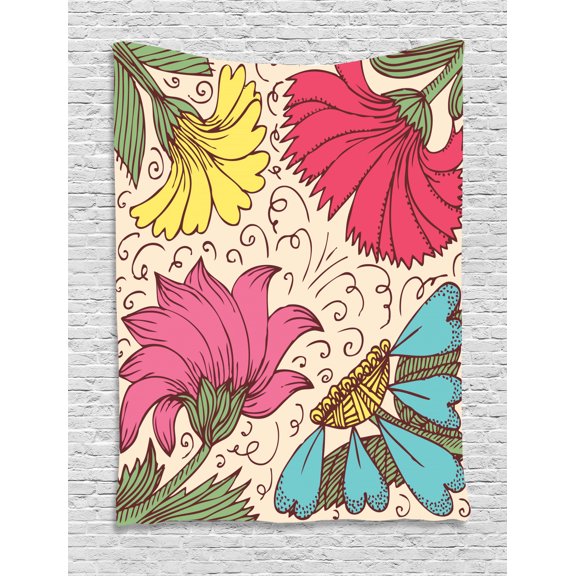 Aster Tapestry, Old Fashioned Flowers Daisy Calendula Chamomiles Aster Nostalgic Feminine Art Pattern, Wall Hanging for Bedroom Living Room Dorm Decor, 40W X 60L Inches, Multicolor, by Ambesonne