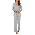 thumbnail image 4 of MLDRA Women’s Pajama Sets 2 Piece Lounge Set Long Sleeve V Neck Top and Pants Soft Sleepwear Nightwear Pjs Fall Grey, 4 of 7