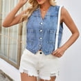 thumbnail image 4 of Women's Vintage Denim Vest Oversized Casual Classic Sleeveless Button Denim Jacket Waistcoat with Pockets, 4 of 9