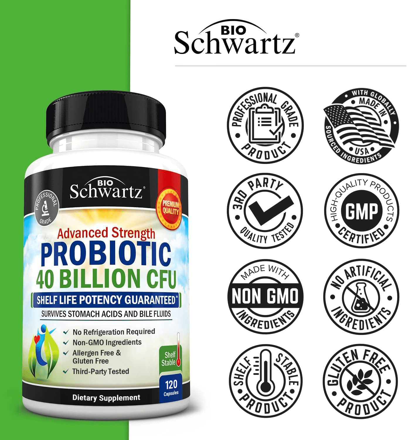 Bioschwartz Daily Probiotic Supplement 40 Billion CFU, 120 Ct