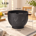 Colander Coated MatteBlack 5.5 Quart Metal Colander with Wood Handle and Stable Base ...