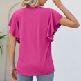 thumbnail image 4 of Women V Neck Ruffle Short Sleeve Shirts Summer Fashion Casual Loose Pure Color Womens Ruffle Short Sleeve Blouse Rose Red L, 4 of 6