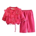 thumbnail image 3 of THDHVS Toddler Outfits for Girls,Girls Solid Floral Print Round Neck Long Sleeve Sweatshirt Pants Casual 2 Piece Set,Girls' Clothing Sets Hot Pink 3-4 Years, 3 of 6