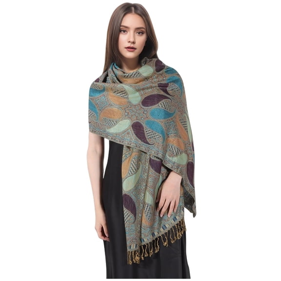 Paisley Pattern Tow Layered Woven Pashmina Shawl Scarf Wrap Stole