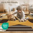 thumbnail image 4 of ODIKA 8'x10' Washable Area Rug Durable, Non-Slip Patchwork Bordered Mosaic Field Abstract Inspired Spotted Tricolor Refined for Living Room, Under Sectional, Family, 4 of 7