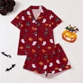 thumbnail image 2 of JIAYUE Girl Kids Pajamas Sets Halloween Pattern Printed With Notched Collar Short Sleeve Tops And Shorts For Home Wear Cozy For Lightweight And Breathable Comfort Sleepwear,9-10 Years, 2 of 9