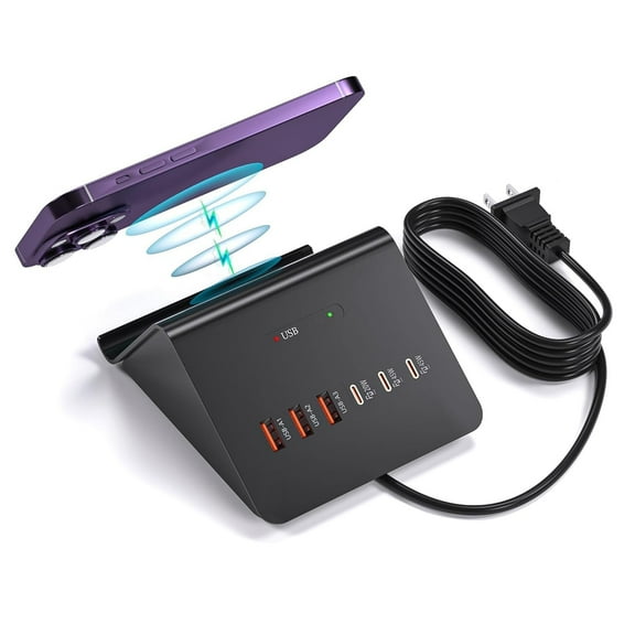 ZHENYEMEI Multi-Device Charging Station, 100W GaN 7-Port USB C Charger Hub, with 20W USB A, 45W PD & 15W Wireless Charger, Compatible with iPhone, iPad, Samsung & Laptops, Tablet, etc (Black)