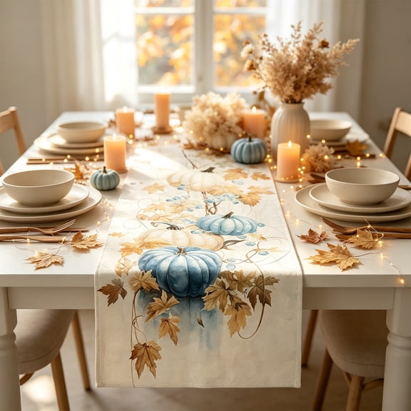 PoyoKee Thanksgiving Table Runner, Linen Holiday Table Cloth, Fall Decor Tablecloth for Dining Home Mantel Living Room Party Decorations, 72" x 13"