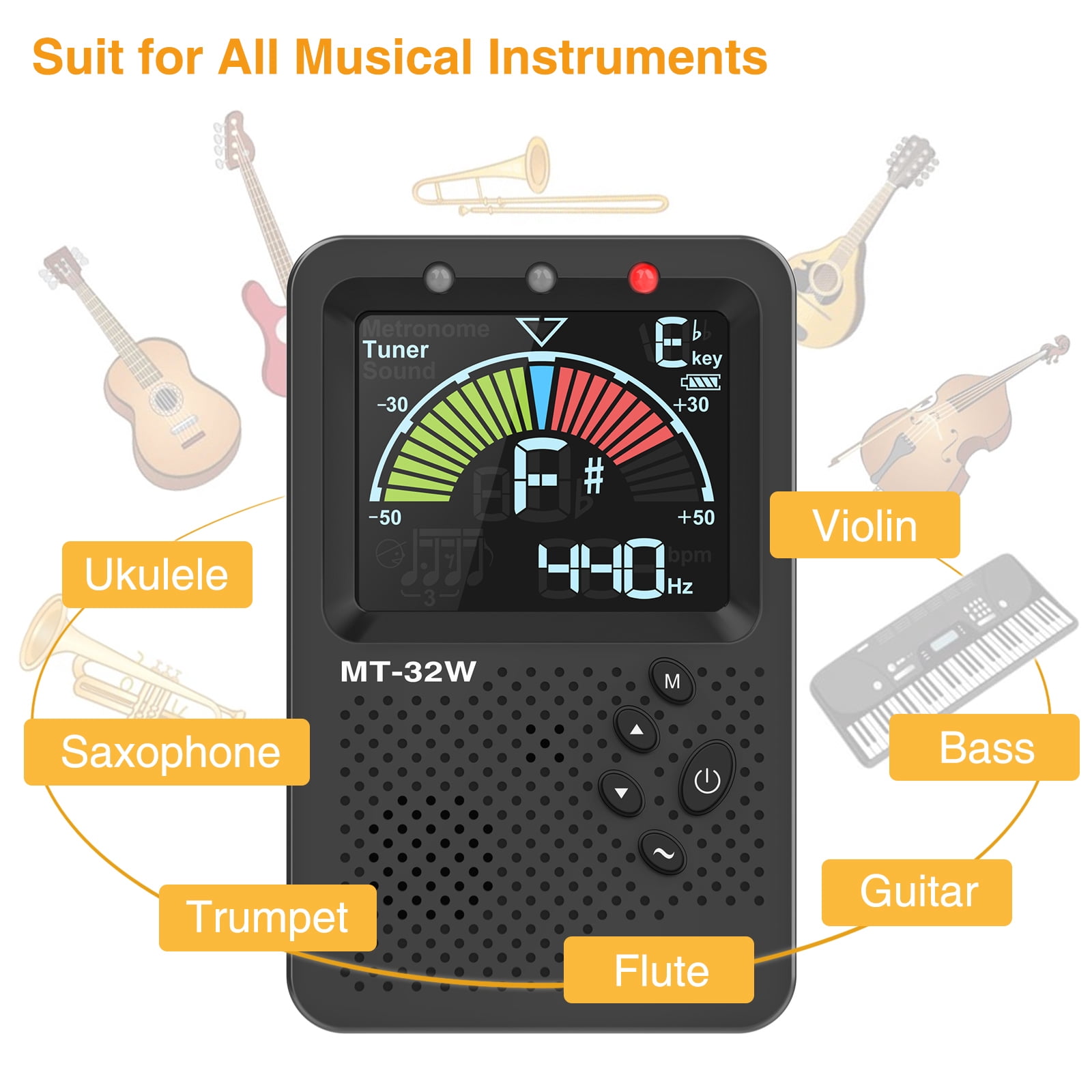 LEKATO MT-3200W Metronome Tuner, Rechargeable 3 In 1 Digital Metronome with Vocal Count, Tone Generator Tuners for Guitar, Bass, Violin, Ukulele, Chromatic, Clarinet, Trumpet, Flute, All Instruments