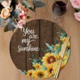 thumbnail image 3 of Sunflower Round 13 Inch Placemats Set of 2, Summer Botanical Yellow Floral Brown Wooden HeatResistant Non Slip Place Mats for Dining Table, Wipeable Braided Kitchen Table Mats for Housewarming, 3 of 9