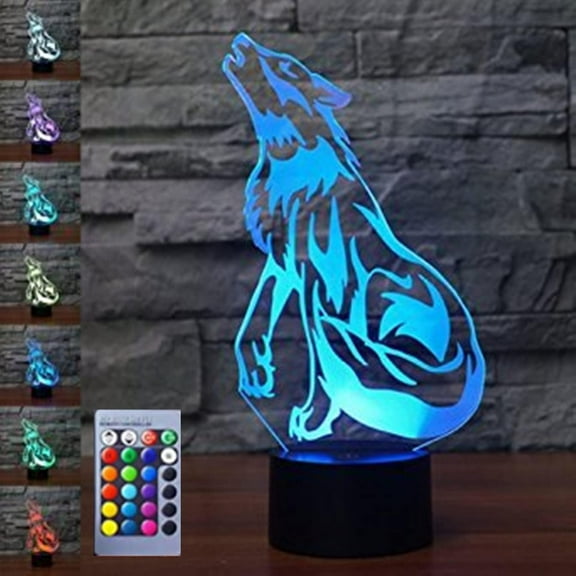 YSITIANNA 3D Wolf Night Light Table Desk Optical Illusion Lamps 16 Color Changing Lights LED Table Lamp Xmas Home Love Birthday Children Kids Decor Toy Gift STNL#3301