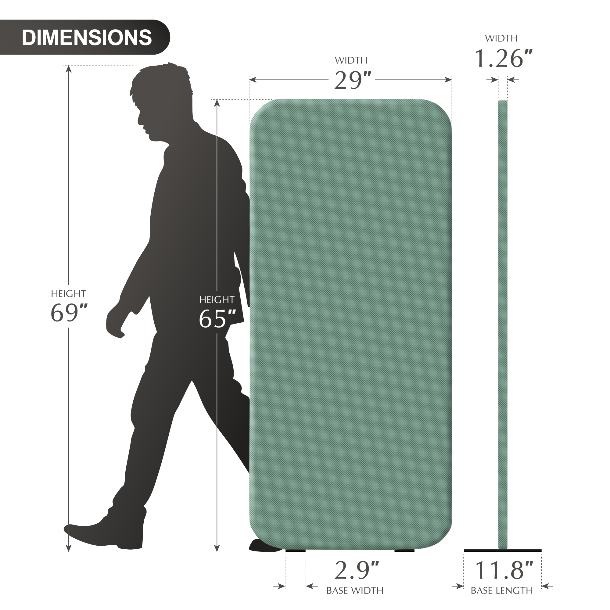 DECOLAB Freestanding Room Divider Panel, Portable Room Partition for Home, Office, Living, Bedroom, 29"x65", Aqua
