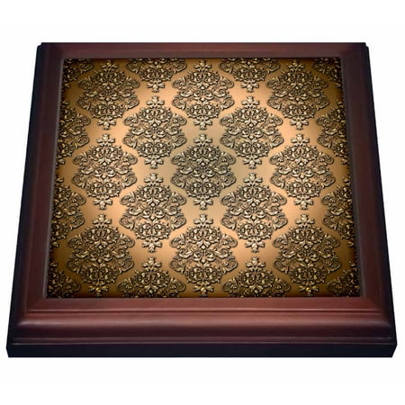 Copper Trivet - 3dRose Royal Copper Single Damask Metal Effect Pattern, Trivet with Ceramic Tile, 8 by 8-inch