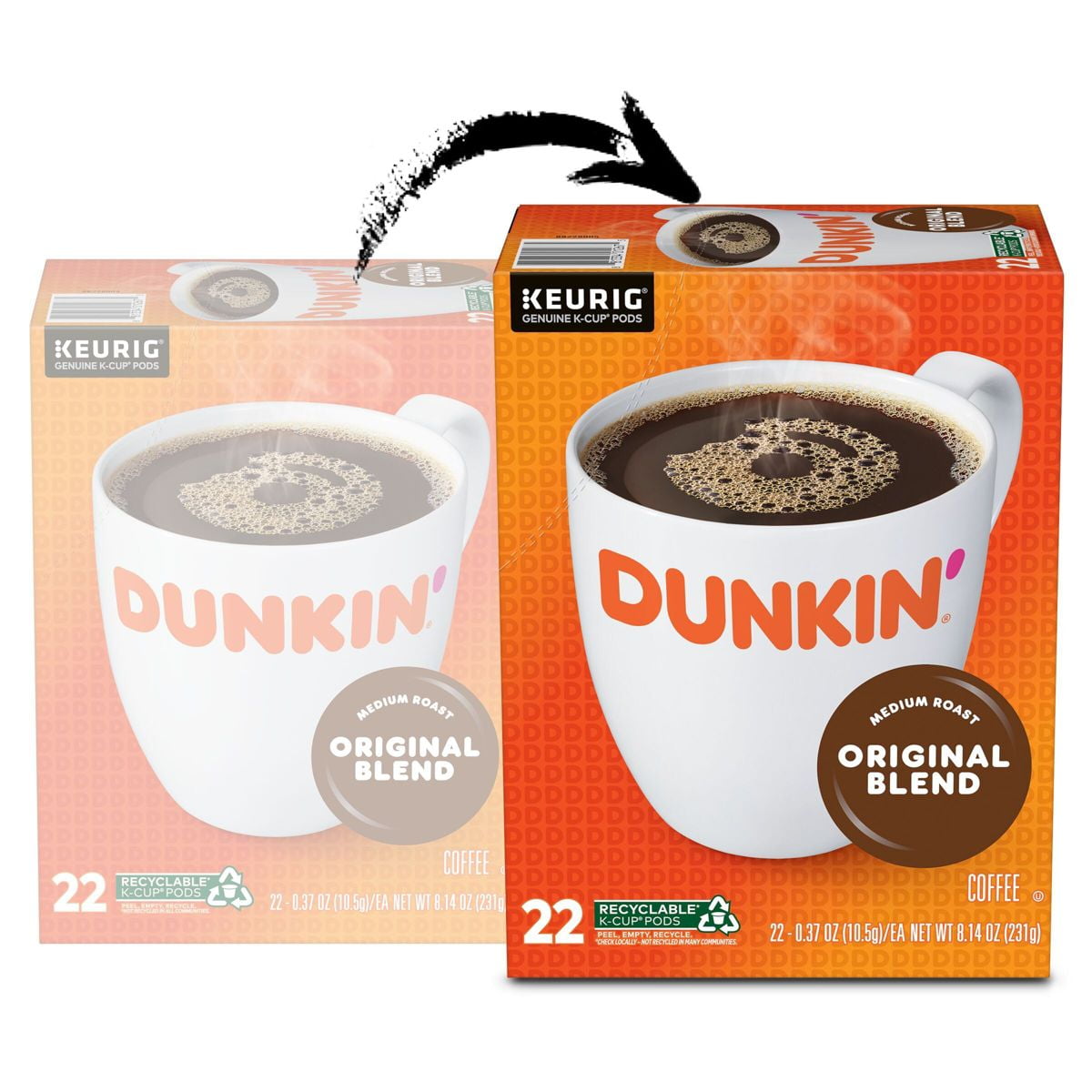Dunkin' Donuts Original Blend Medium Roast Keurig K-Cup Coffee Pods - 22ct - Pack of 2