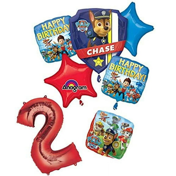 Paw Patrol 2 Year Old Birthday Party Balloon, Red and Blue, 7 Count