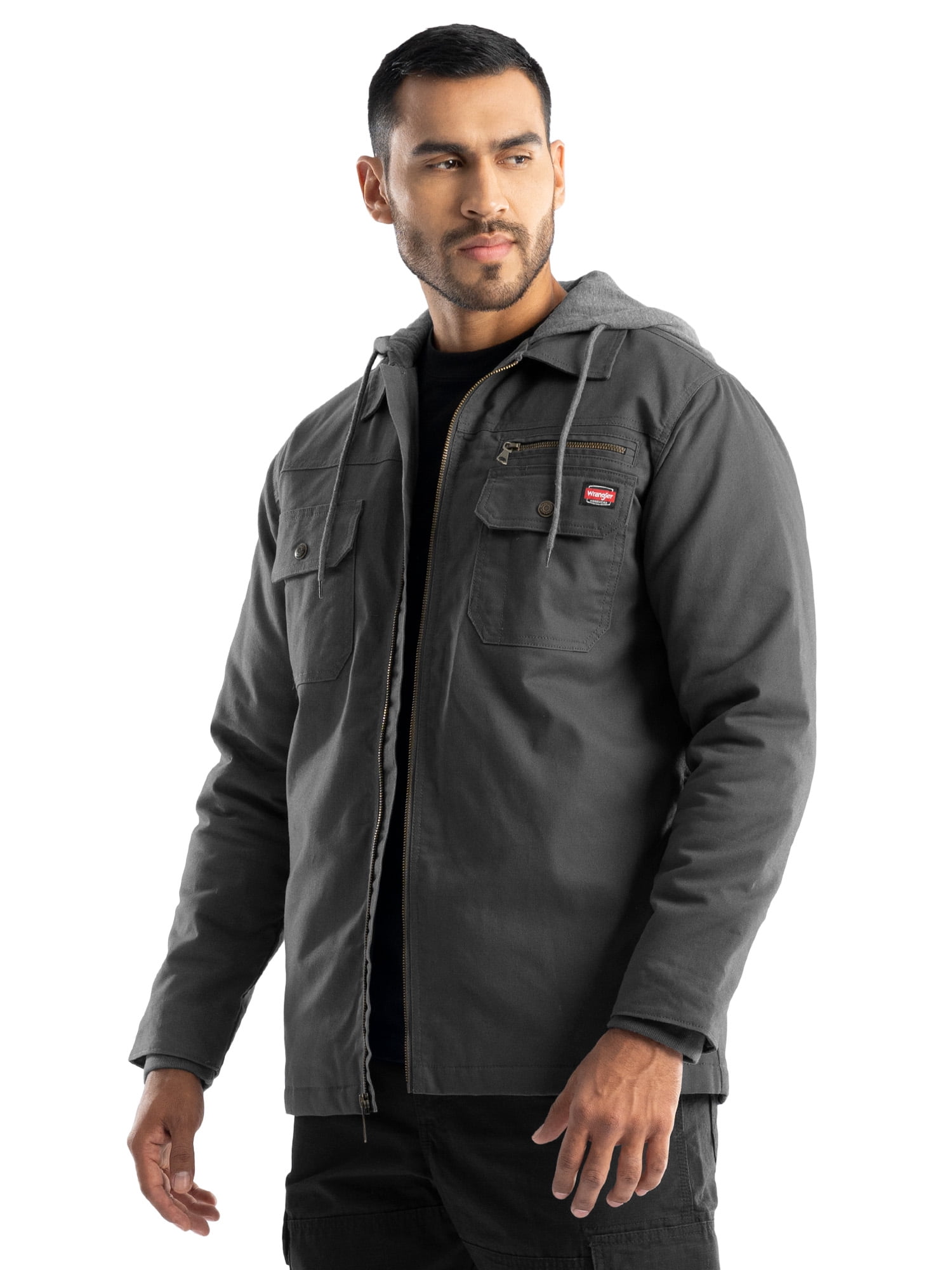 Wrangler Workwear Men's Quilted Lined Work Shirt Jacket with Hood, Size S-5XL (Men's and Big Men's)